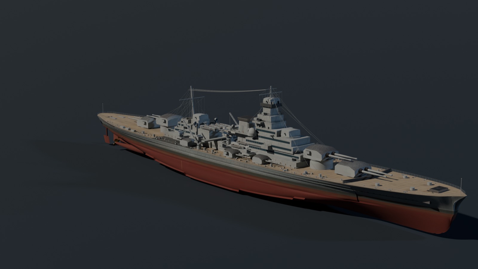 Three-quarter studio render of the battleship hull